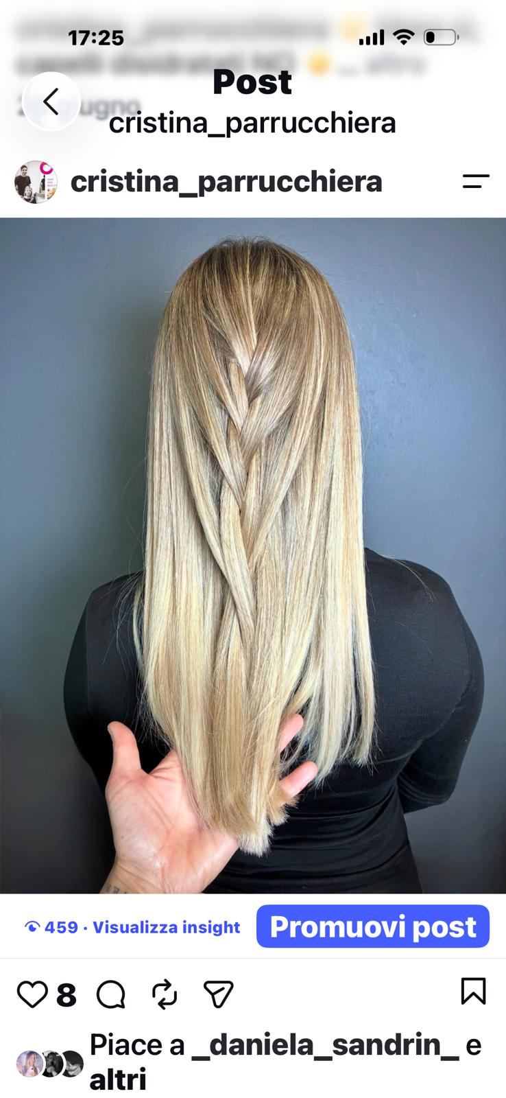Capelli lunghi e lisci con sfumature bionde e ciocche intrecciate, visti da dietro
